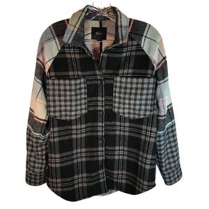 Rails flannel Shacket women XS Ridley mint mixed plaid poly wool blend button